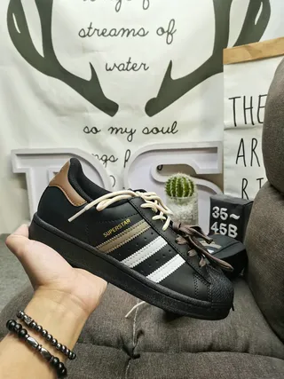 Adidas Superstar Black and Tan Lifestyle Sneakers 5