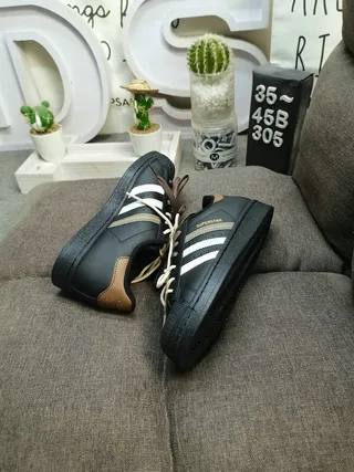 Adidas Superstar Black and Tan Lifestyle Sneakers 6