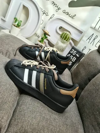 Adidas Superstar Black and Tan Lifestyle Sneakers 7
