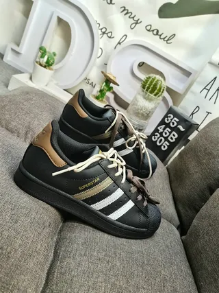 Adidas Superstar Black and Tan Lifestyle Sneakers 9