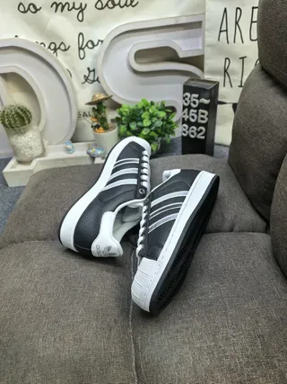 Adidas Superstar Black and White Shell-Toe Lifestyle Sneakers 6