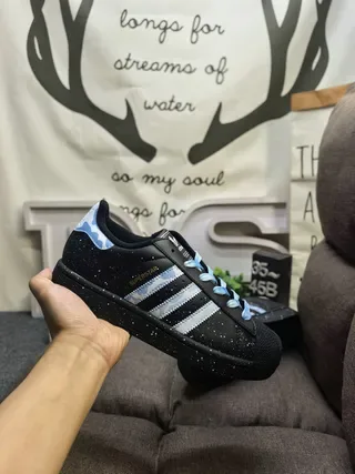 Adidas Superstar Black Blue Shell-Toe Three-Stripe Lifestyle Sneakers 5