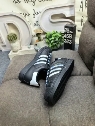 Adidas Superstar Black Blue Shell-Toe Three-Stripe Lifestyle Sneakers 6
