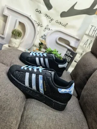 Adidas Superstar Black Blue Shell-Toe Three-Stripe Lifestyle Sneakers 7