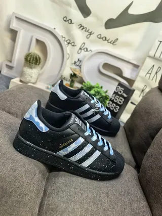 Adidas Superstar Black Blue Shell-Toe Three-Stripe Lifestyle Sneakers 9