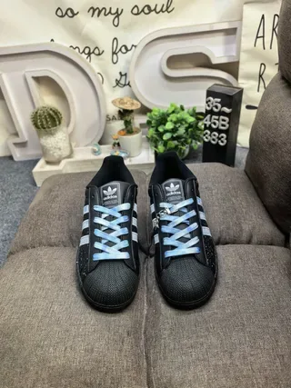 Adidas Superstar Black Blue Shell-Toe Three-Stripe Lifestyle Sneakers 10