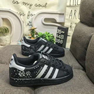 Adidas Superstar Black White Snowflake Print Lifestyle Sneakers