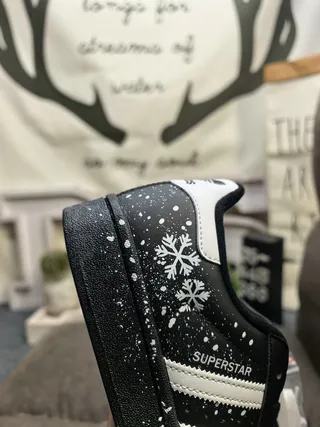 Adidas Superstar Black White Snowflake Print Lifestyle Sneakers 3