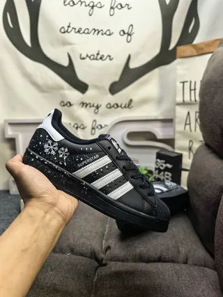 Adidas Superstar Black White Snowflake Print Lifestyle Sneakers 5
