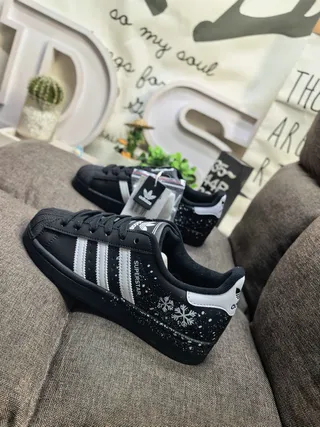 Adidas Superstar Black White Snowflake Print Lifestyle Sneakers 7