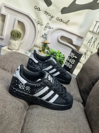Adidas Superstar Black White Snowflake Print Lifestyle Sneakers 9