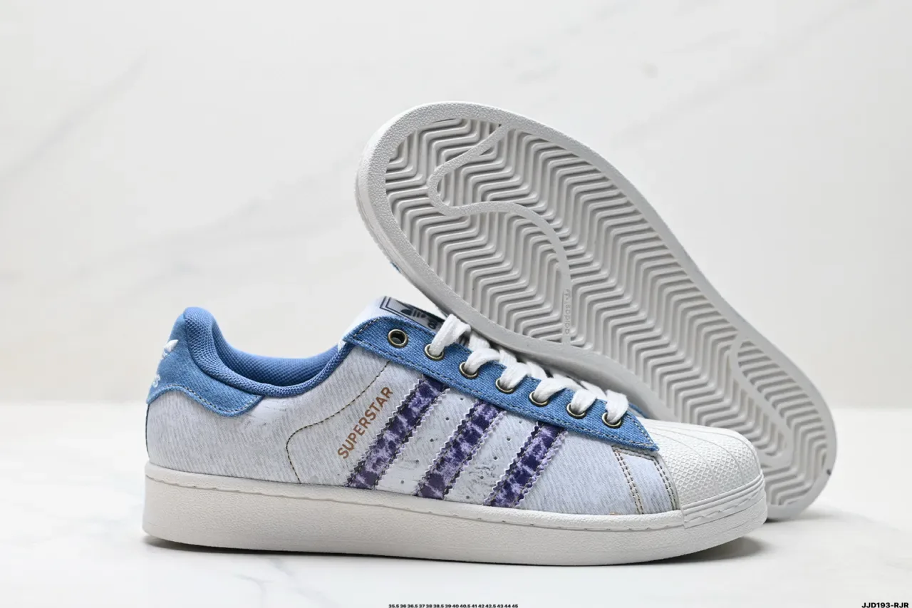 Adidas Superstar Distressed White and Denim Blue Lifestyle Sneakers 6