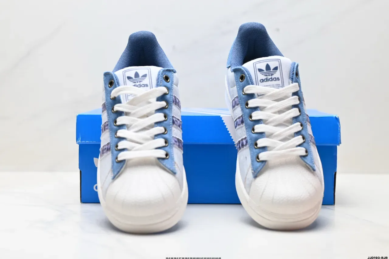 Adidas Superstar Distressed White and Denim Blue Lifestyle Sneakers 8