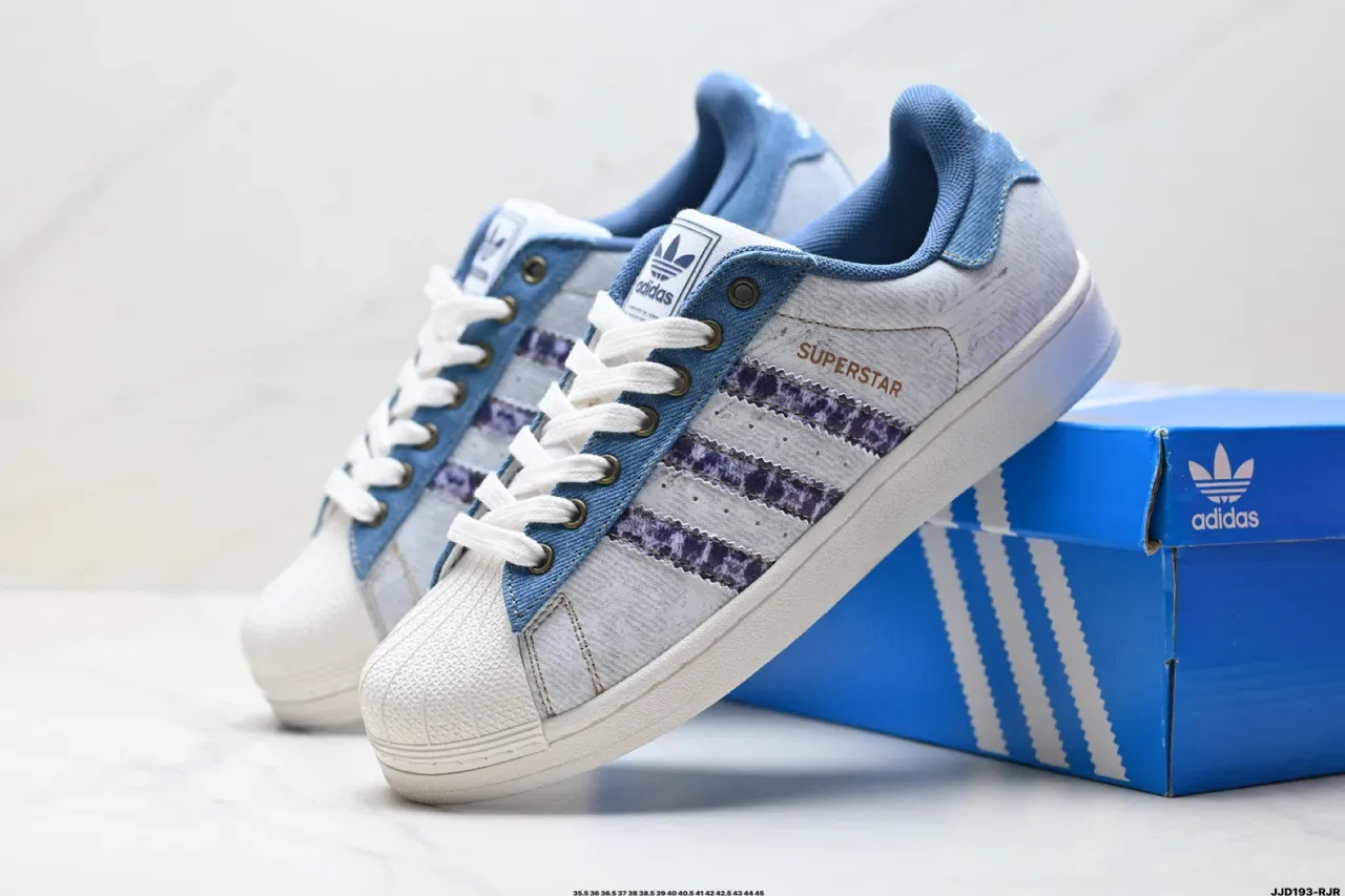 Adidas Superstar Distressed White and Denim Blue Lifestyle Sneakers 9