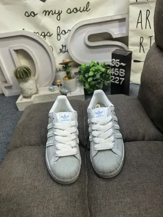 Adidas Superstar Gray Blue Shell-Toe Perforated Cap Lifestyle Sneakers 10