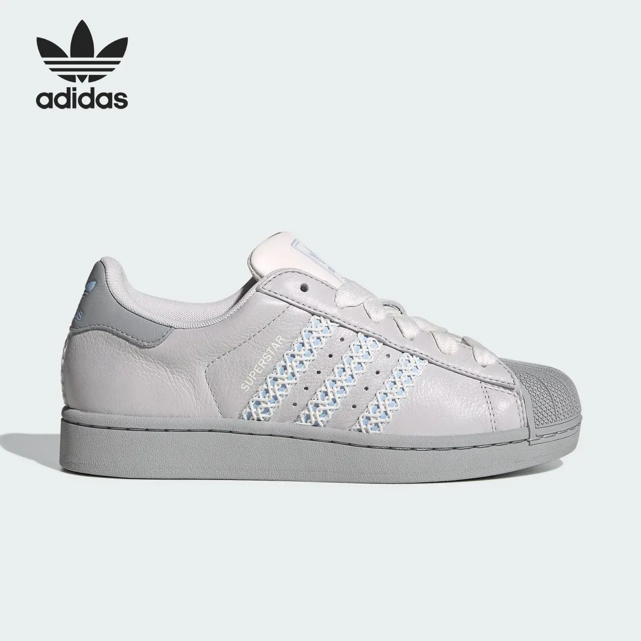 Adidas Superstar Gray Blue Shell-Toe Woven Three Stripes Lifestyle Sneakers 4