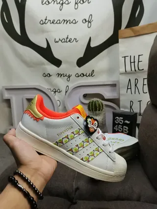 Adidas Superstar Gray Orange Floral Print Lifestyle Sneakers 5