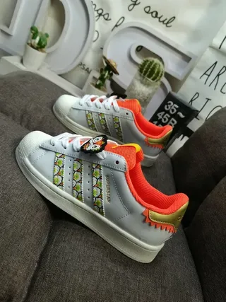 Adidas Superstar Gray Orange Floral Print Lifestyle Sneakers 7