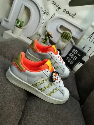 Adidas Superstar Gray Orange Floral Print Lifestyle Sneakers 9