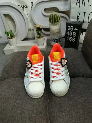 Adidas Superstar Gray Orange Floral Print Lifestyle Sneakers 10