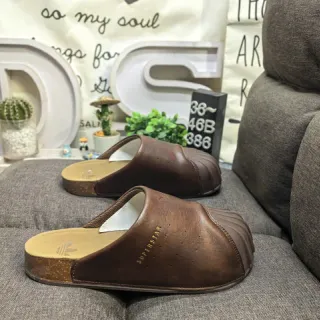 Adidas Superstar Slide भूरा चमड़ा कोर्क फुटबेड स्लिपर्स
