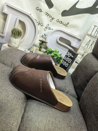 Adidas Superstar Slide Chinelos de couro marrom com planta de cortiça 7