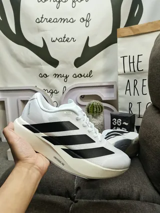 Adidas White Black Engineered Mesh Upper Three-Stripe Side Branding Running Shoes 5