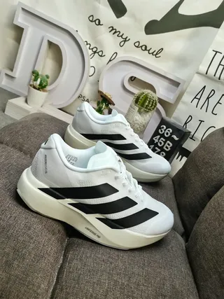 Adidas White Black Engineered Mesh Upper Three-Stripe Side Branding Running Shoes 9