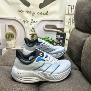 Adidas Blanc Bleu Partie Supérieure Malla Ingénierée Semelle Médiane Tachetée Chaussures de Course