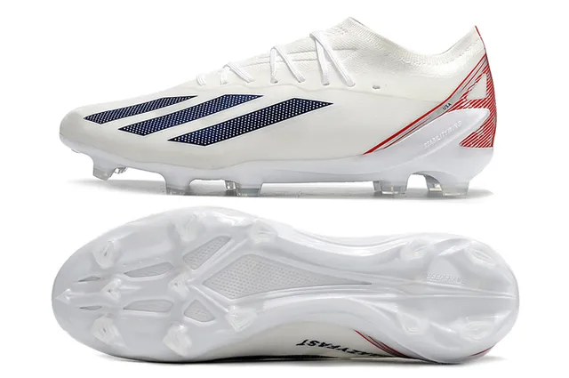 Adidas White Navy Low-Cut Knit Upper Asymmetrical Lacing Firm-Ground Soccer Shoes 6