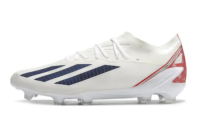 Adidas White Navy Low-Cut Knit Upper Asymmetrical Lacing Firm-Ground Soccer Shoes 7
