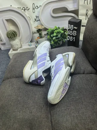 Adidas White Purple Mesh Upper Three-Stripe Side Panel Lifestyle Sneakers 6