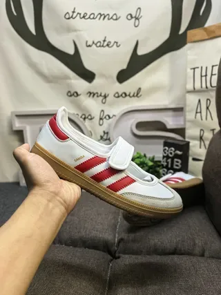 Adidas White Red Laceless Velcro Strap Three Stripes Lifestyle Sneakers 5