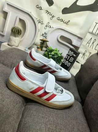Adidas White Red Laceless Velcro Strap Three Stripes Lifestyle Sneakers 9