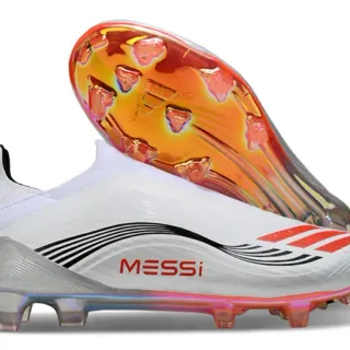 Adidas White Red Low-Cut Sock-Fit Iridescent Outsole Firm-Ground Soccer Shoes