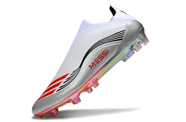Adidas White Red Low-Cut Sock-Fit Iridescent Outsole Firm-Ground Soccer Shoes 3