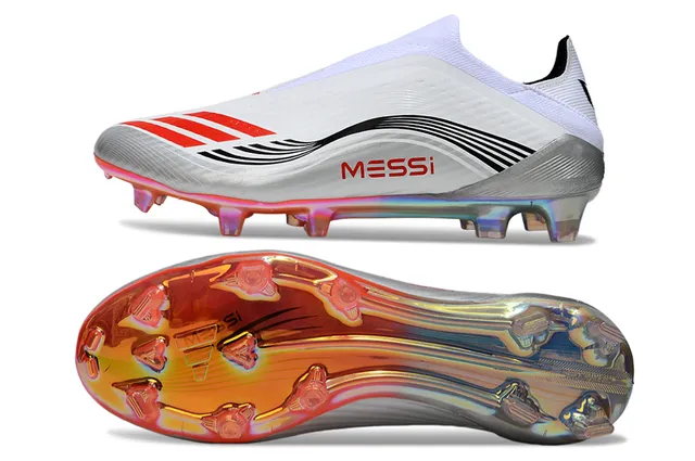 Adidas White Red Low-Cut Sock-Fit Iridescent Outsole Firm-Ground Soccer Shoes 6