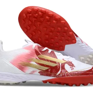 Adidas White Red Low-Cut Synthetic Upper Asymmetrical Lacing Artificial-Grass Soccer Shoes