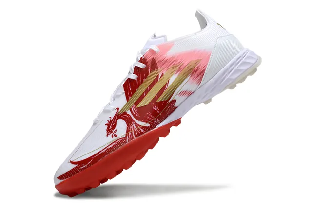 Adidas White Red Low-Cut Synthetic Upper Asymmetrical Lacing Artificial-Grass Soccer Shoes 3