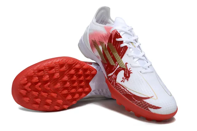 Adidas White Red Low-Cut Synthetic Upper Asymmetrical Lacing Artificial-Grass Soccer Shoes 4