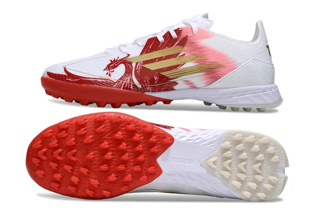 Adidas White Red Low-Cut Synthetic Upper Asymmetrical Lacing Artificial-Grass Soccer Shoes 6