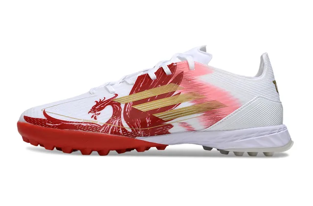 Adidas White Red Low-Cut Synthetic Upper Asymmetrical Lacing Artificial-Grass Soccer Shoes 7