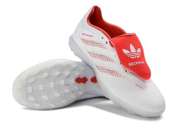 Adidas Branco Vermelho Baixo Superior Sintético Sobreposições de Rayas Texturizadas Grama Artificial Sapatos de Futebol 11