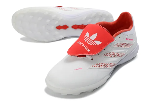 Adidas Branco Vermelho Baixo Superior Sintético Sobreposições de Rayas Texturizadas Grama Artificial Sapatos de Futebol 12