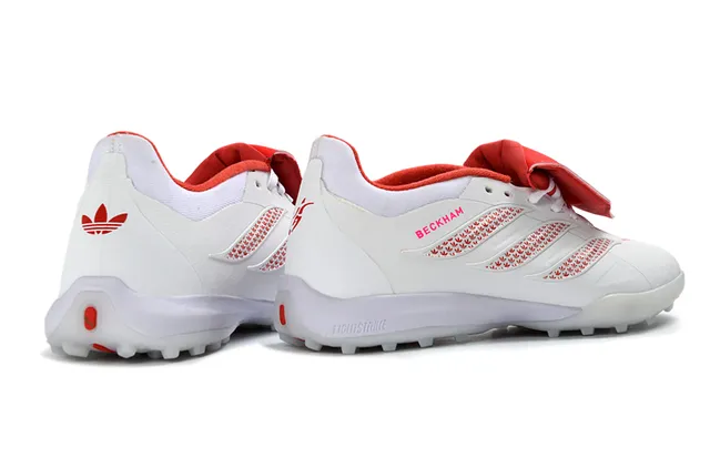 Adidas Branco Vermelho Baixo Superior Sintético Sobreposições de Rayas Texturizadas Grama Artificial Sapatos de Futebol 13