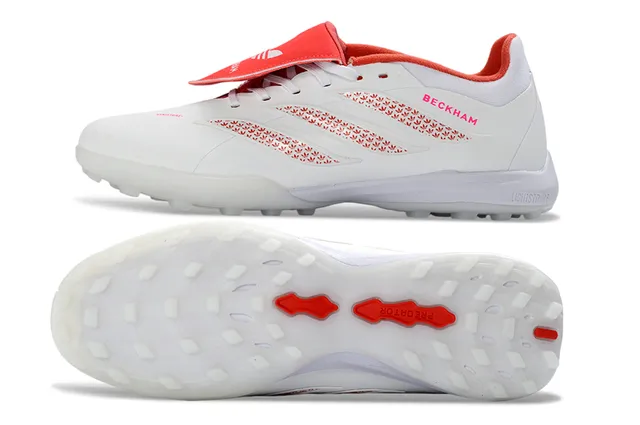 Adidas Branco Vermelho Baixo Superior Sintético Sobreposições de Rayas Texturizadas Grama Artificial Sapatos de Futebol 14