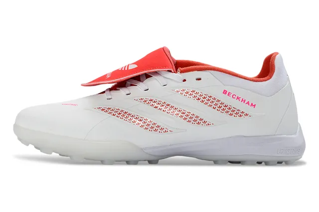 Adidas Branco Vermelho Baixo Superior Sintético Sobreposições de Rayas Texturizadas Grama Artificial Sapatos de Futebol 15