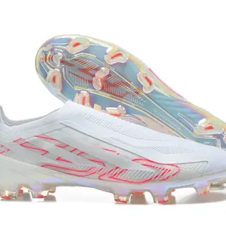 Adidas White Red Translucent Iridescent Sole Synthetic Upper Firm-Ground Soccer Shoes