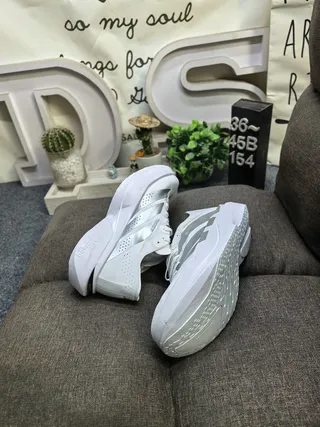 Adidas White Silver Low-Profile Racing Silhouette Perforated Engineered Mesh Upper Running Shoes 6
