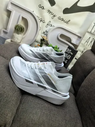 Adidas White Silver Low-Profile Racing Silhouette Perforated Engineered Mesh Upper Running Shoes 7